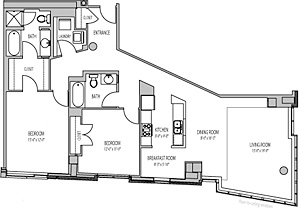 Floor plan for 2 beds, 2 baths, 1293 sqft