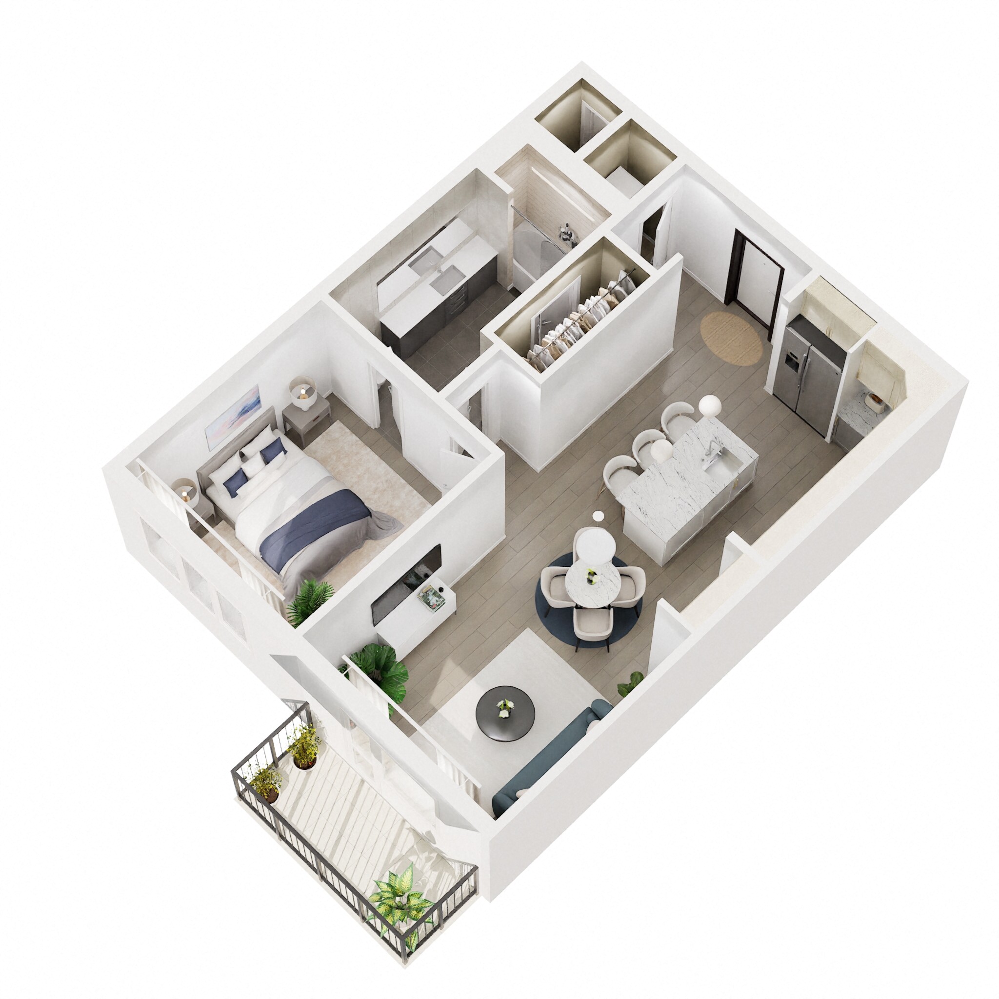 Floor plan for 1 bed, 1 bath, 720 sqft