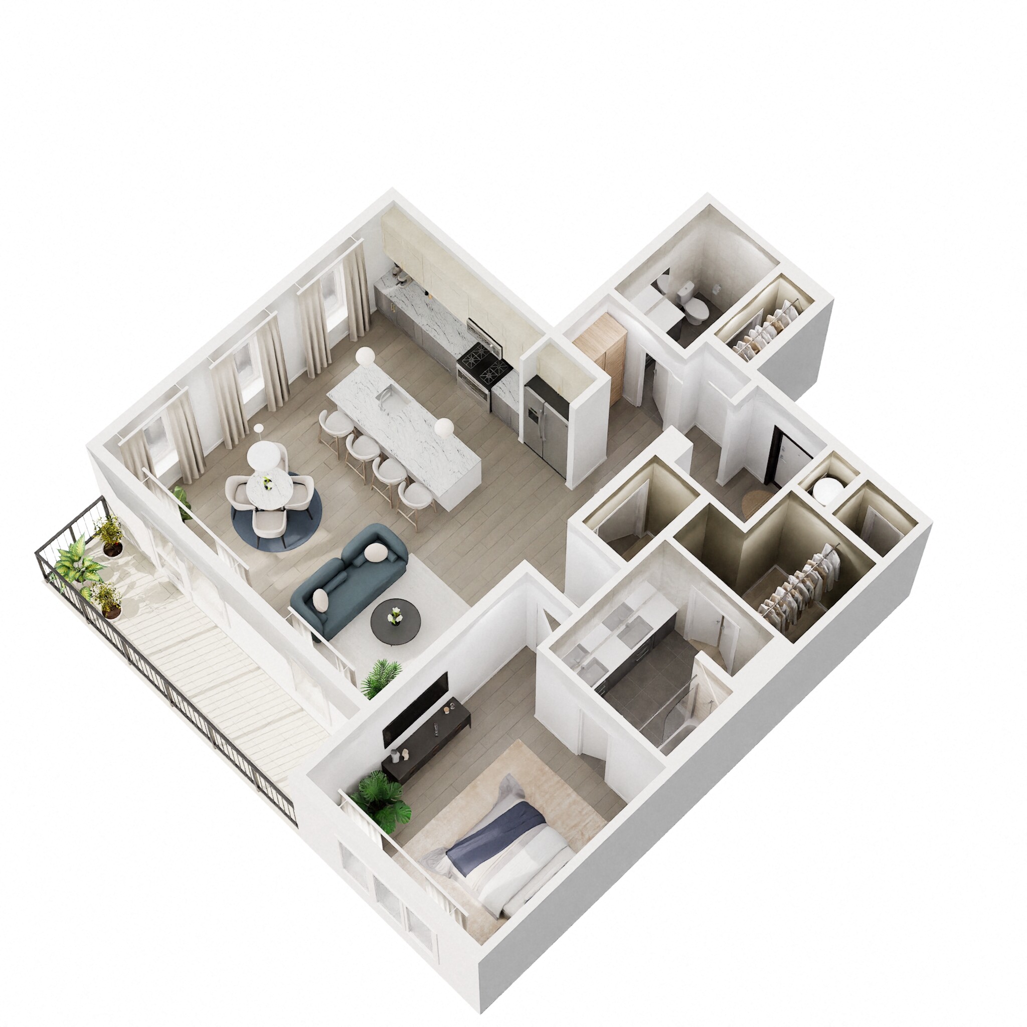 Floor plan for 1 bed, 1.5 baths, 1027 sqft