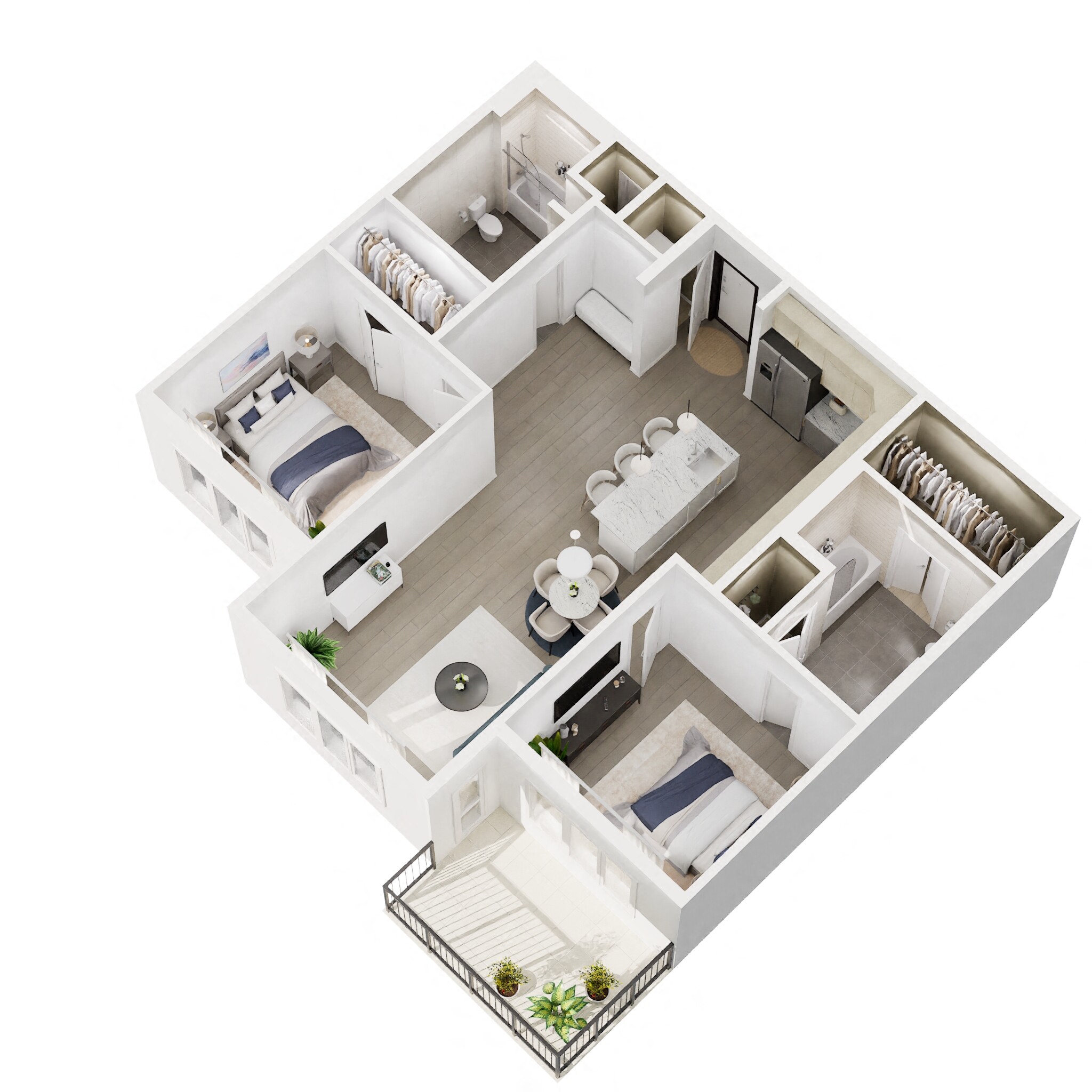 Floor plan for 2 beds, 2 baths, 1112 sqft