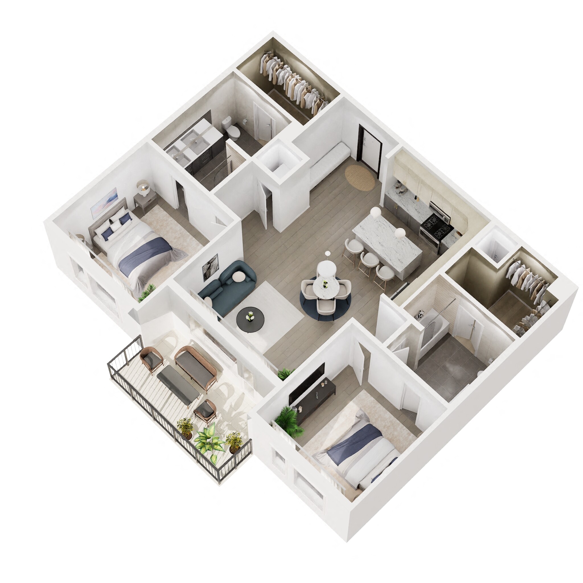 Floor plan for 2 beds, 2 baths, 1150 sqft