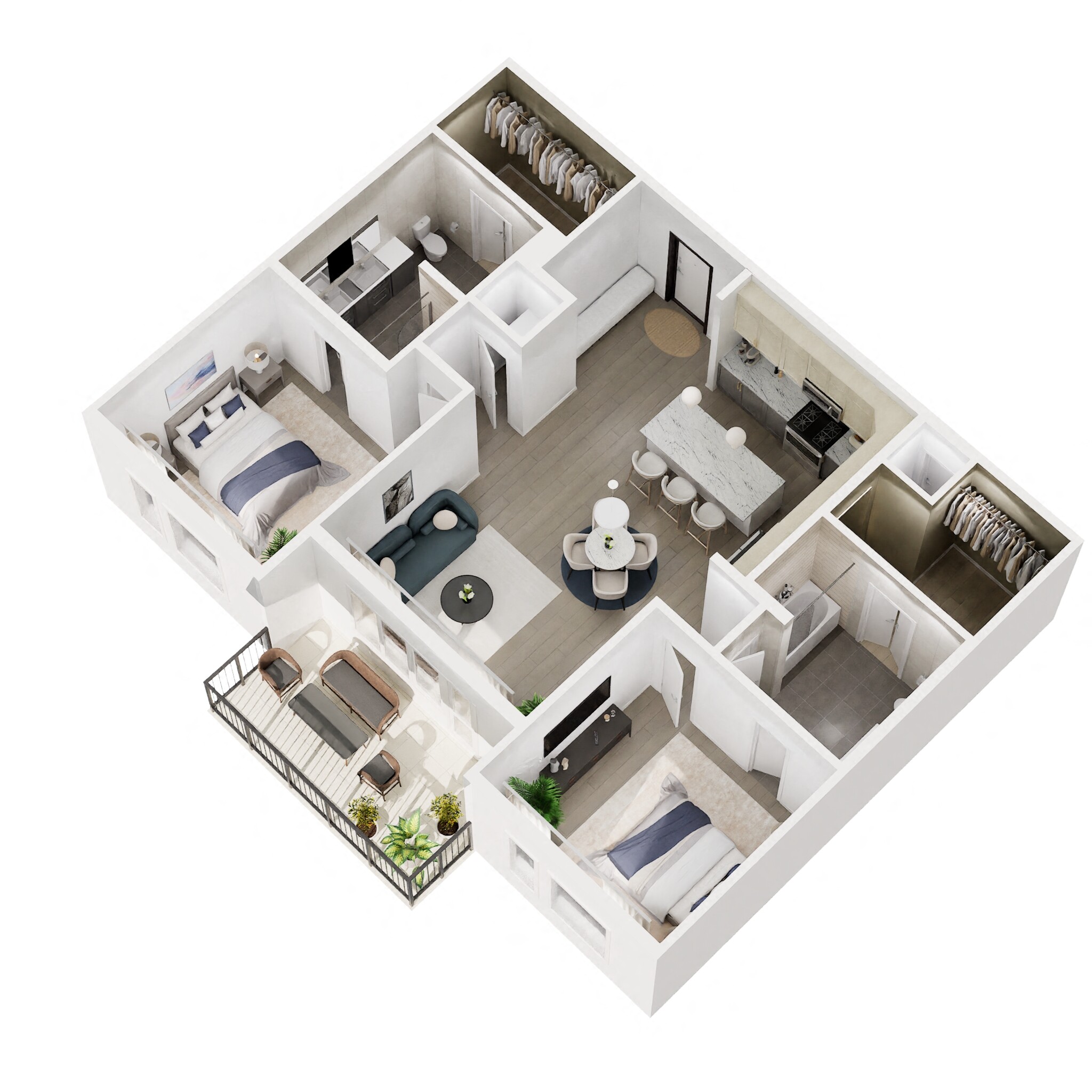 Floor plan for 2 beds, 2 baths, 1140 sqft