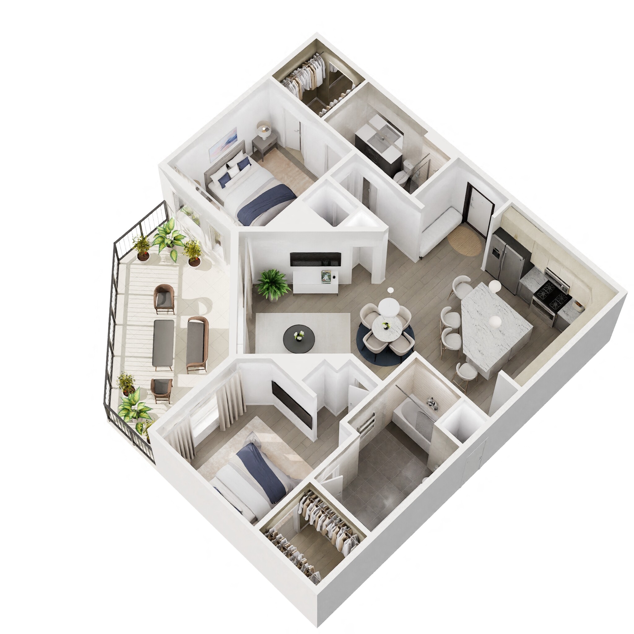 Floor plan for 2 beds, 2 baths, 1157 sqft