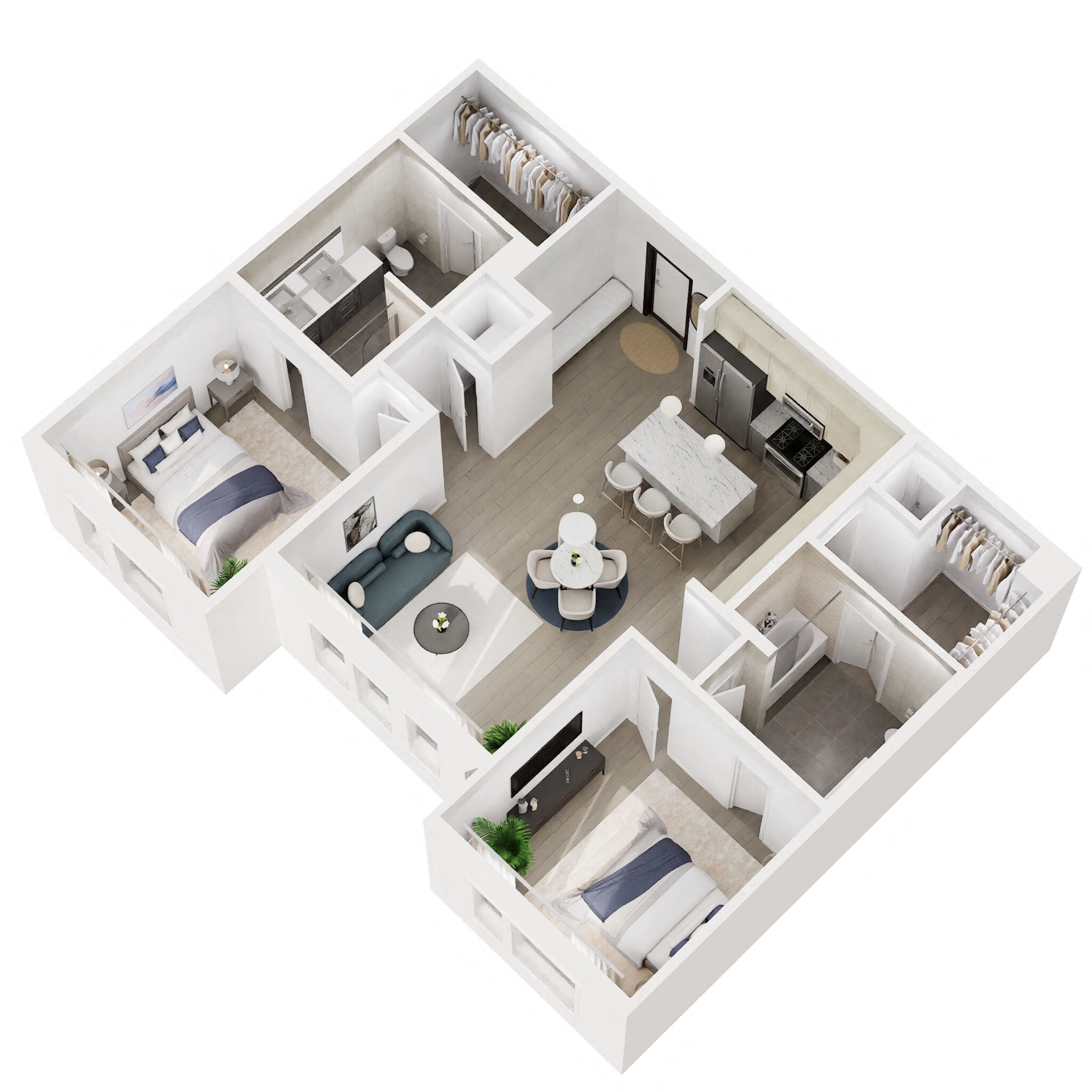Floor plan for 2 beds, 2 baths, 1222 sqft