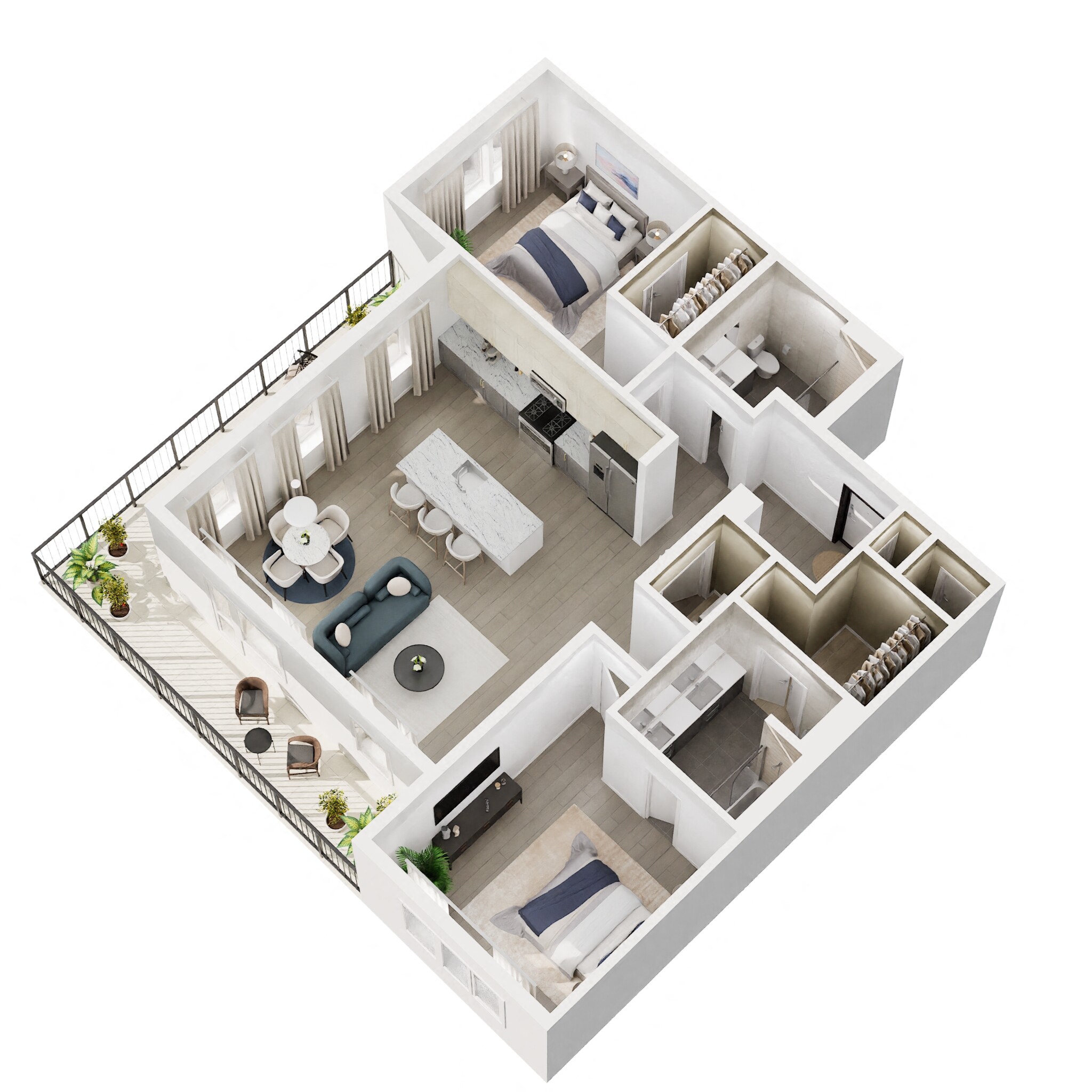 Floor plan for 2 beds, 2 baths, 1241 sqft
