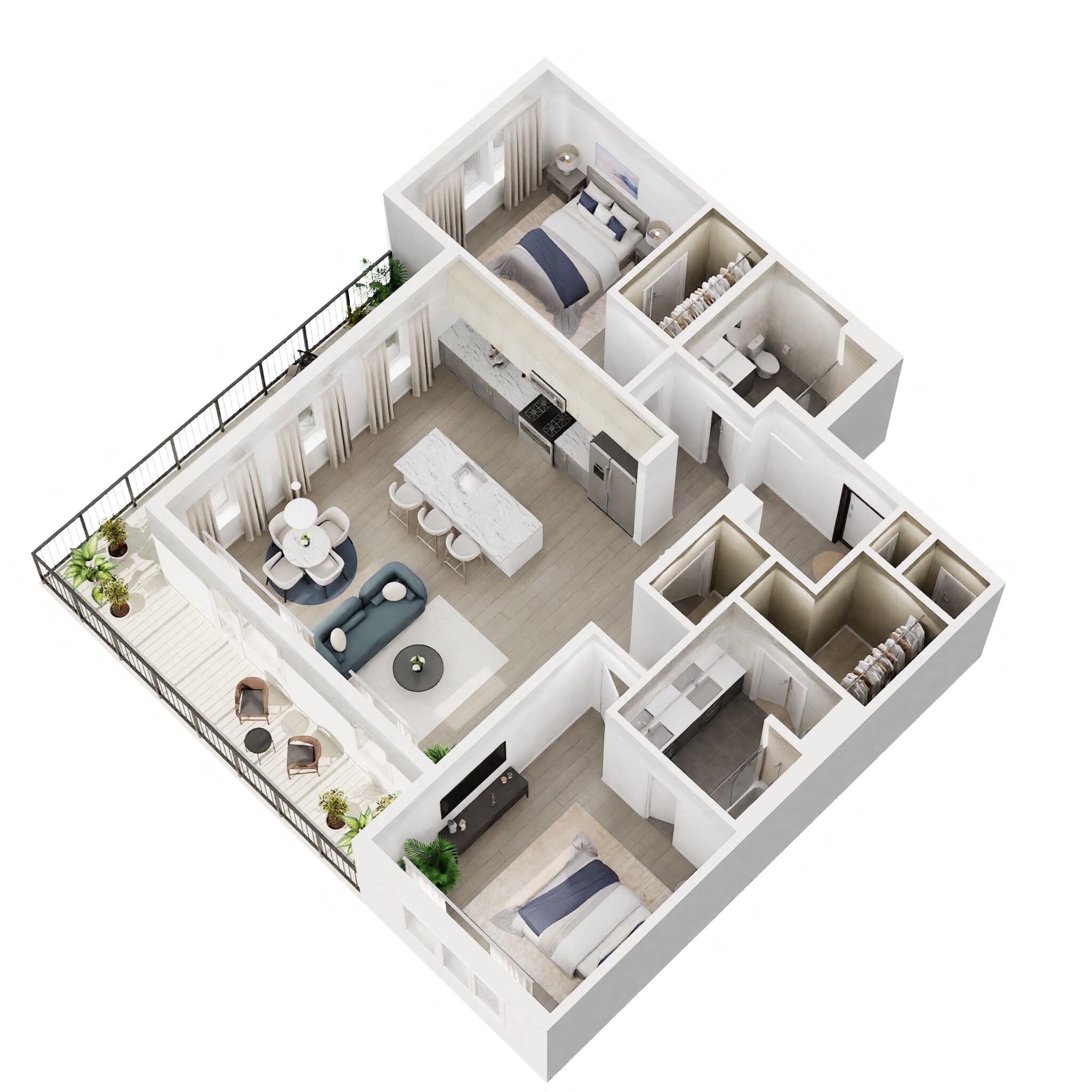 Floor plan for 2 beds, 2 baths, 1262 sqft