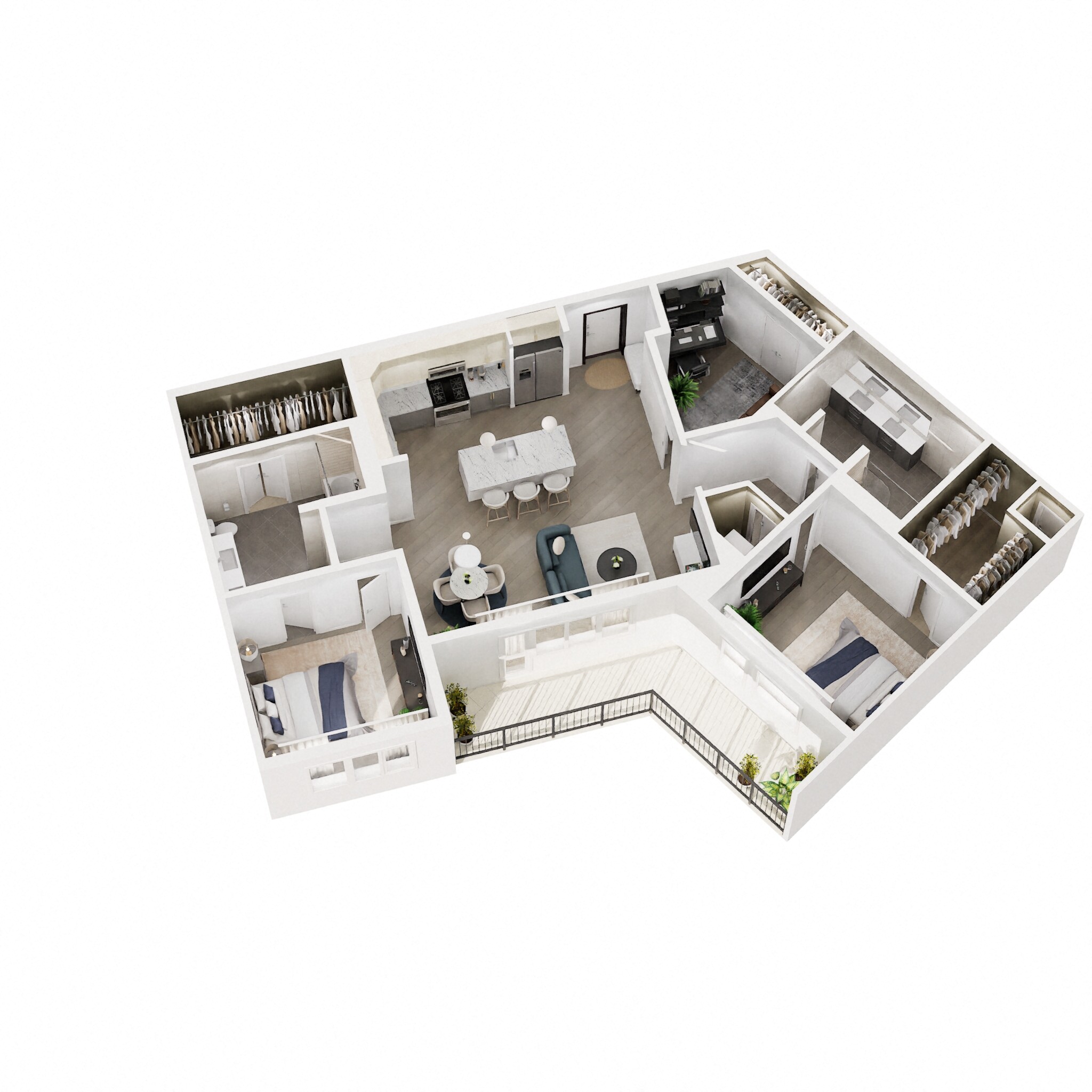 Floor plan for 2 beds, 2 baths, 1358 sqft