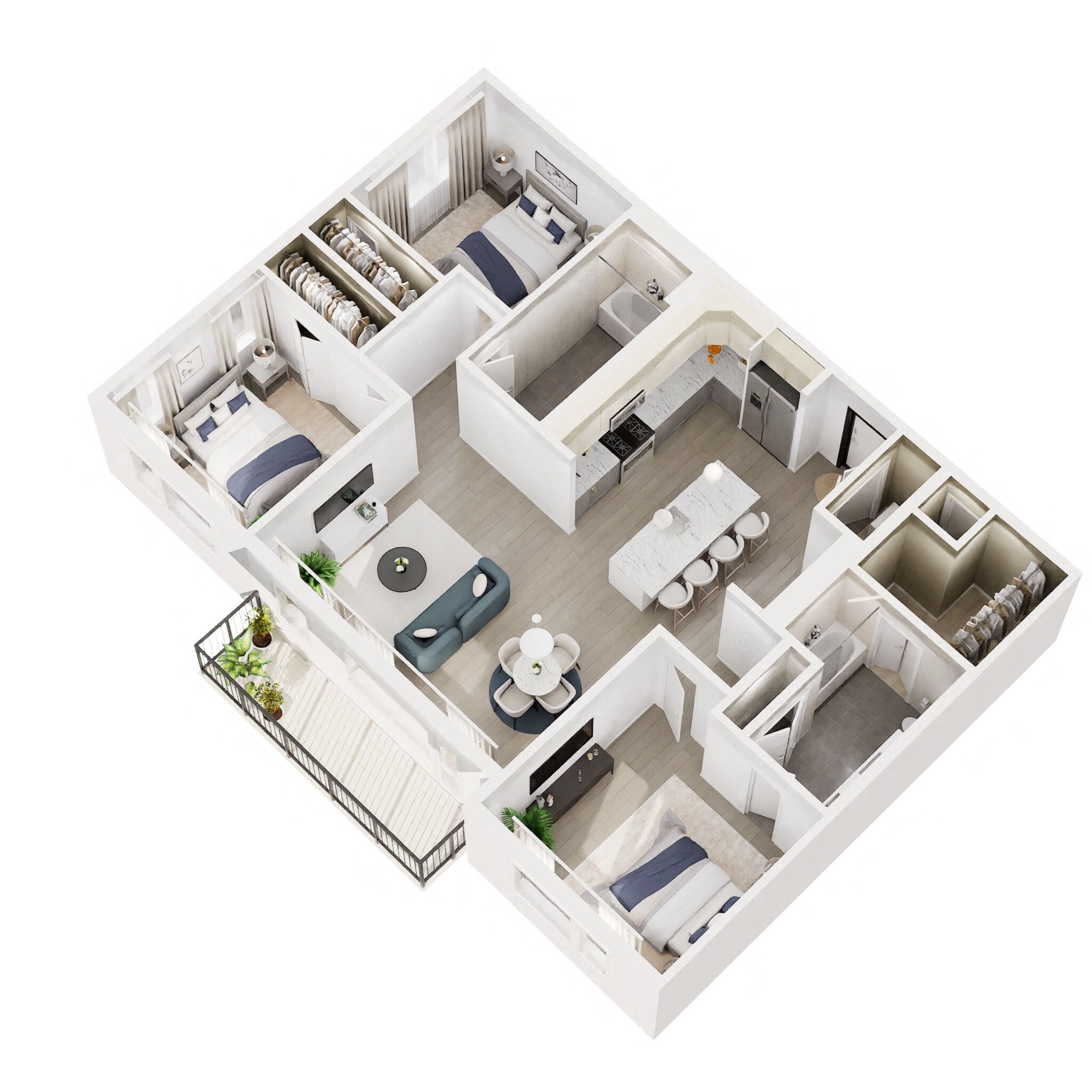 Floor plan for 3 beds, 2 baths, 1378 sqft