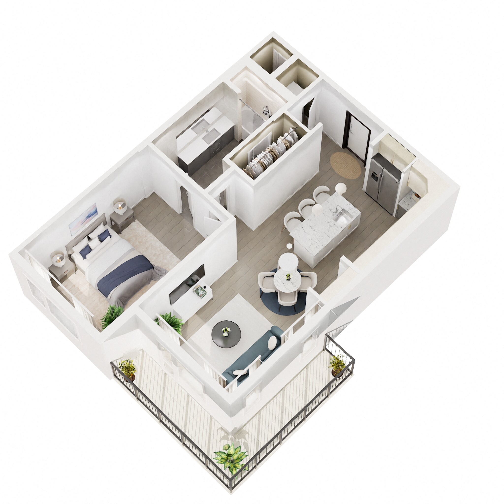 Floor plan for 1 bed, 1 bath, 773 sqft