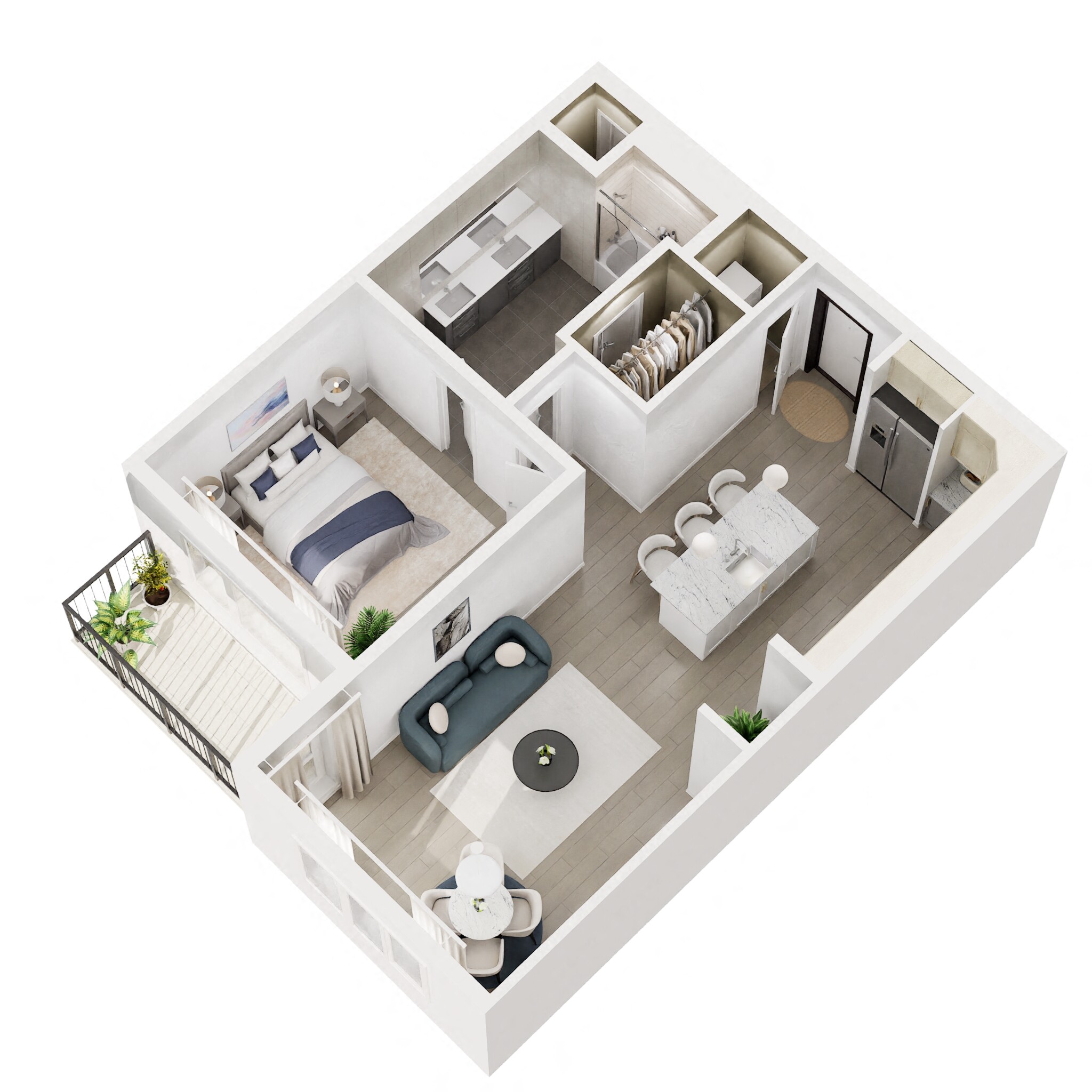Floor plan for 1 bed, 1 bath, 763 sqft
