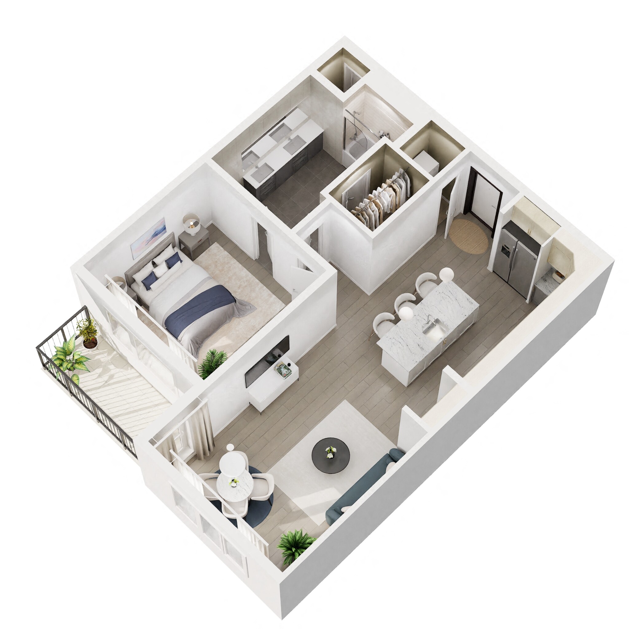 Floor plan for 1 bed, 1 bath, 782 sqft