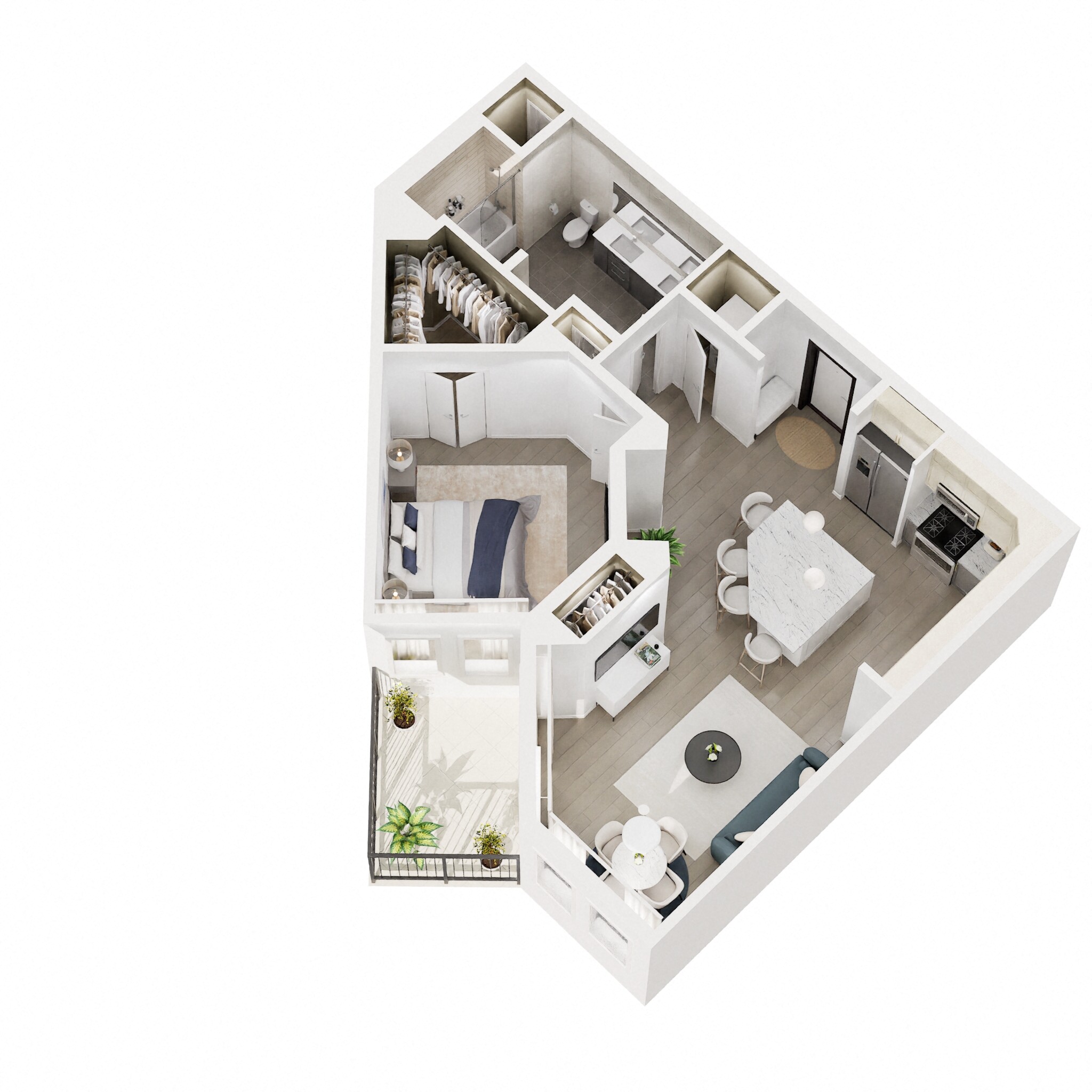 Floor plan for 1 bed, 1 bath, 805 sqft