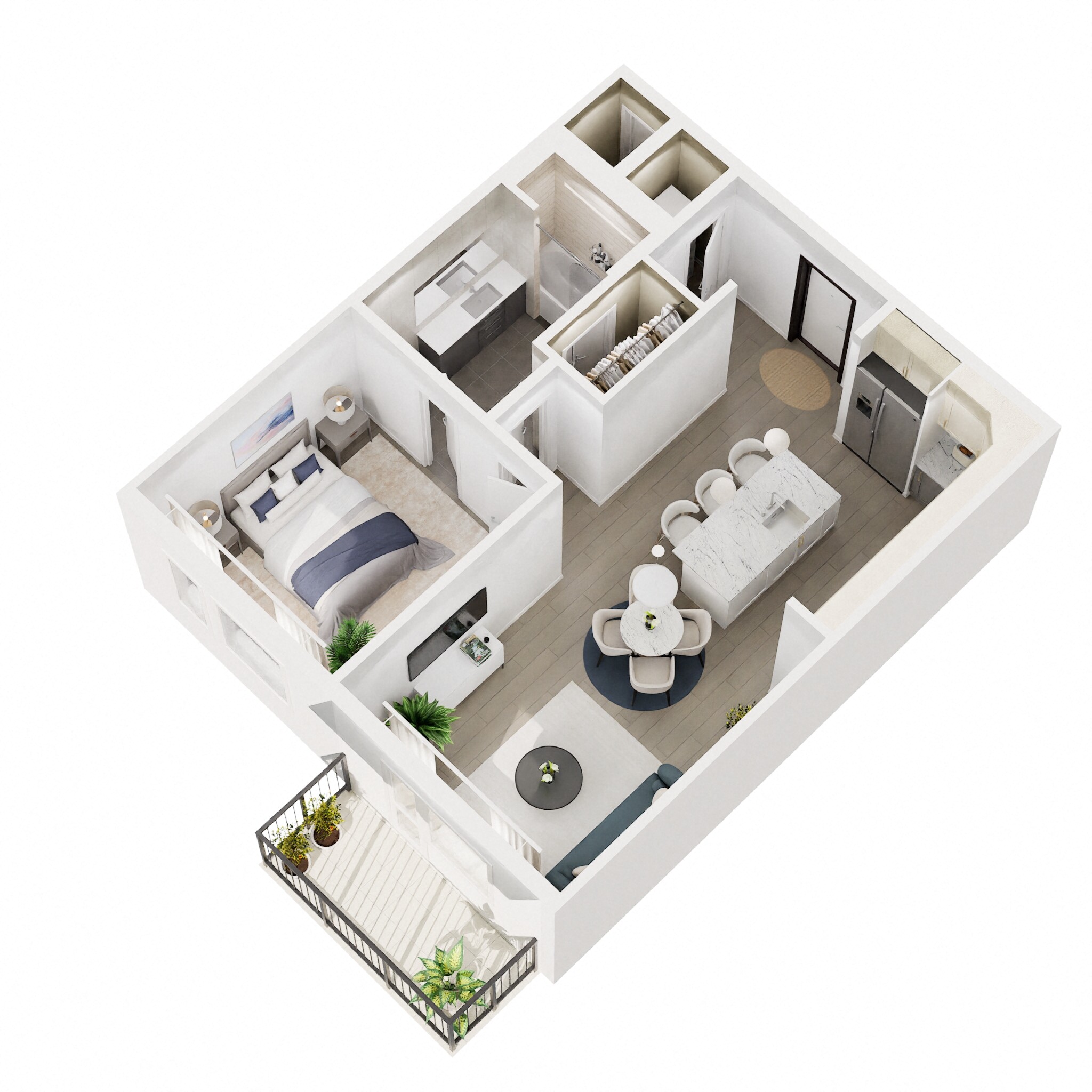 Floor plan for 1 bed, 1 bath, 672 sqft