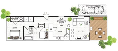 Floor plan for 2 beds, 1 bath, 640 sqft