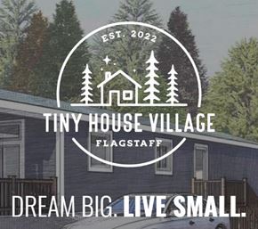 Flagstaff apartment for rent - a tiny house village logo with a house and trees