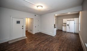 Minneapolis apartment for rent - an empty living room and kitchen with a wood floor