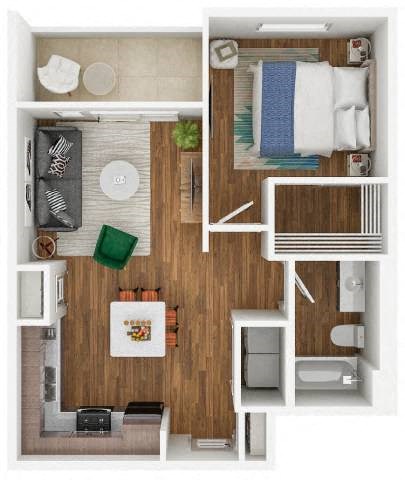 Floor plan for 1 bed, 1 bath, 680 sqft