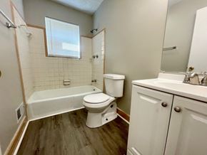 Louisville apartment for rent - a bathroom with a toilet and a tub and a sink