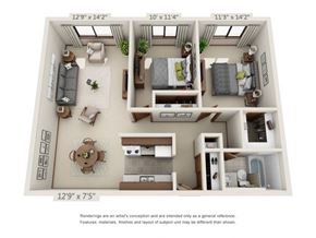 Hudson apartment for rent - a floor plan is shown with a bedroom and a living room