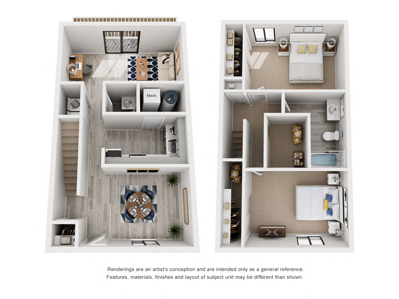 Floor plan for 2 beds, 1.5 baths, 1100 sqft