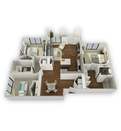 Floor plan for 3 beds, 2 baths, 1354 sqft