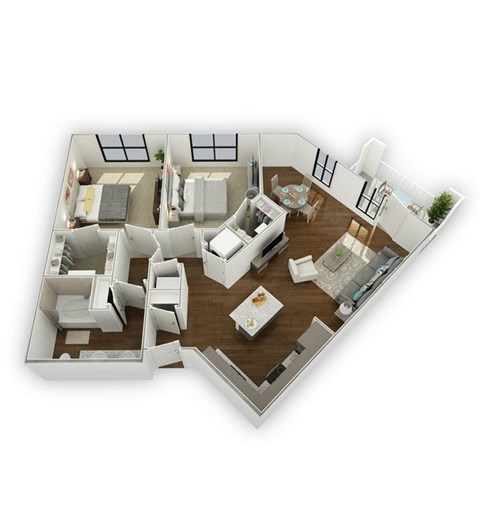 Floor plan for 2 beds, 1 bath, 1097 sqft