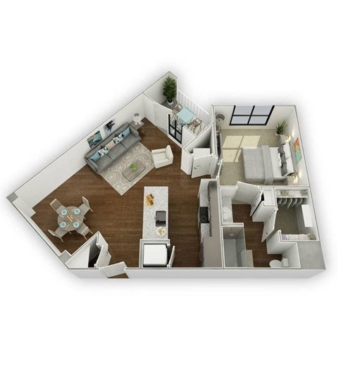 Floor plan for 1 bed, 1 bath, 849 sqft