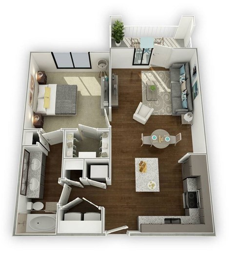 Floor plan for 1 bed, 1 bath, 793 sqft
