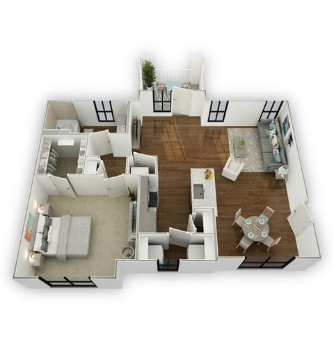 Floor plan for 1 bed, 1 bath, 909 sqft