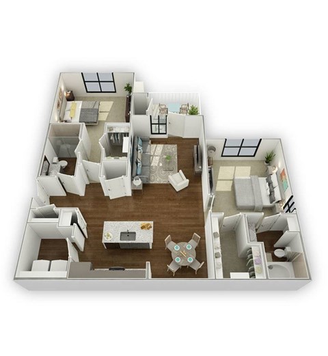 Floor plan for 2 beds, 2 baths, 1266 sqft
