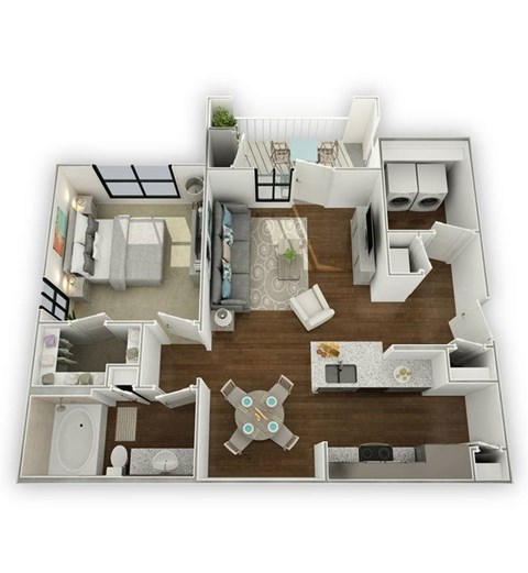 Floor plan for 1 bed, 1 bath, 822 sqft