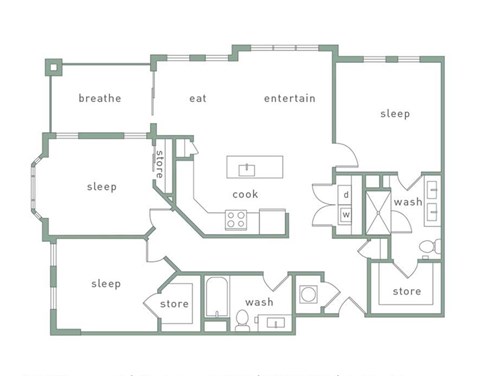 Floor plan for 3 beds, 2 baths, 1398 sqft