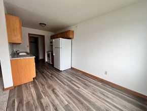 Grand Forks apartment for rent - an empty room with a refrigerator and a kitchen