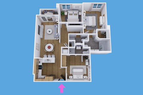 Floor plan for 3 beds, 3 baths, 1142 sqft