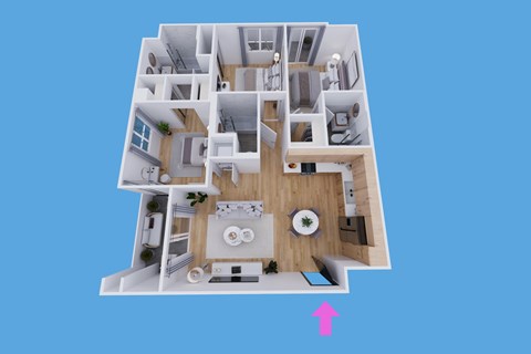 Floor plan for 3 beds, 3 baths, 1100 sqft