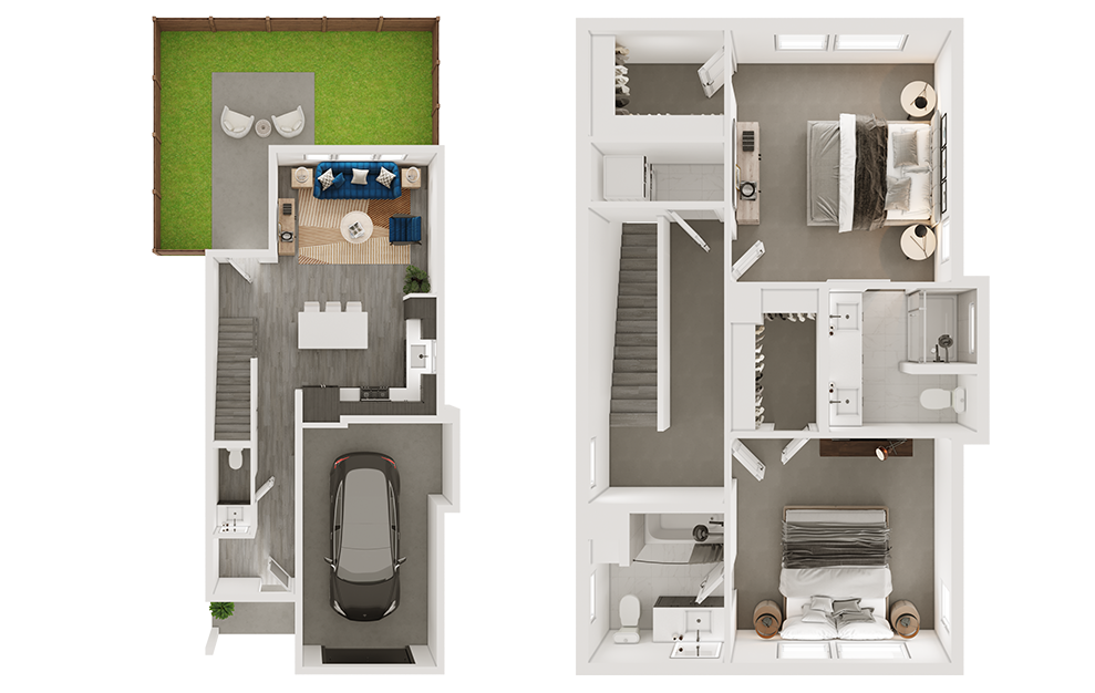 Floor plan for 2 beds, 2.5 baths, 1225 sqft