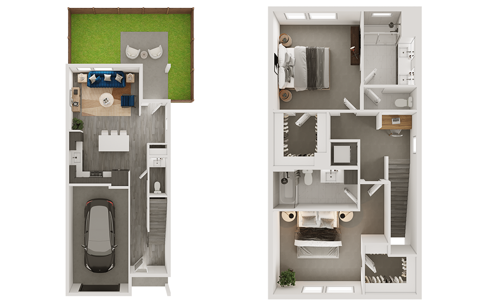 Floor plan for 2 beds, 2.5 baths, 1335 sqft