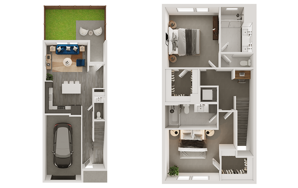 Floor plan for 2 beds, 2.5 baths, 1367 sqft