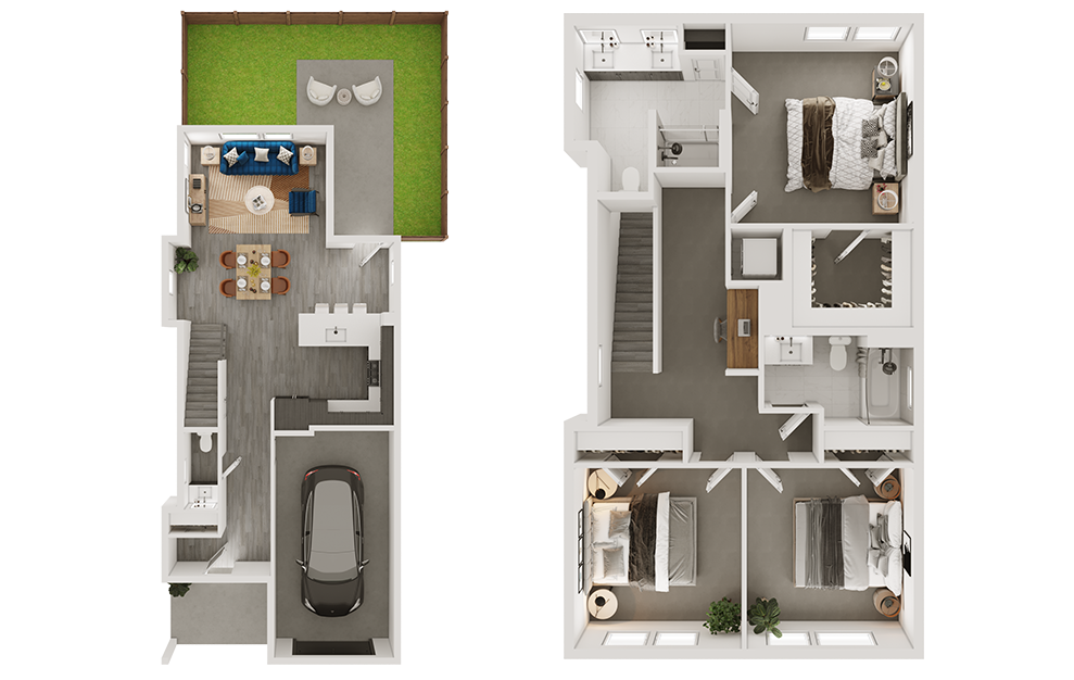 Floor plan for 3 beds, 2.5 baths, 1586 sqft
