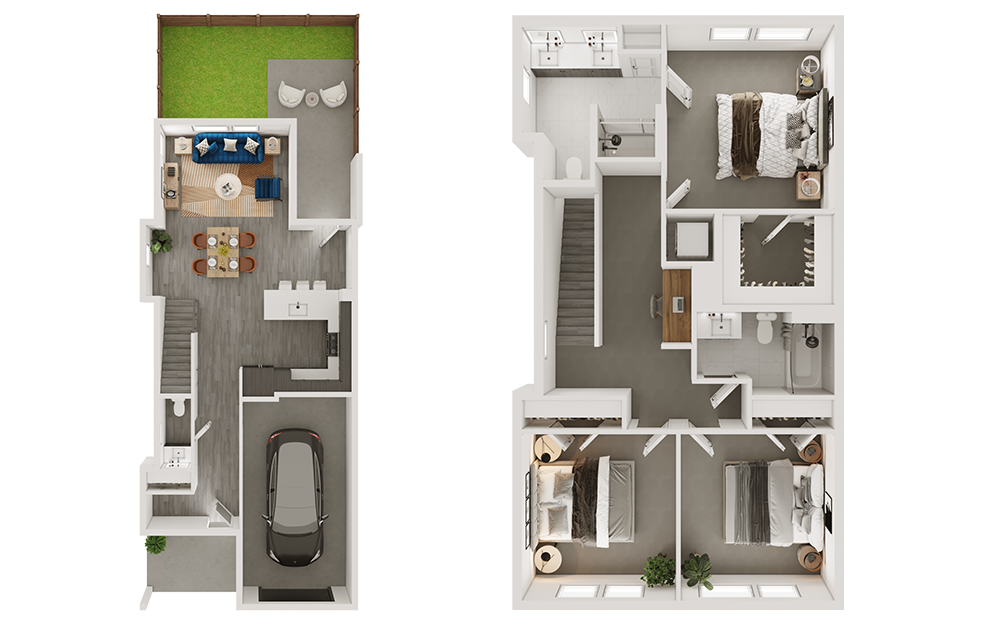 Floor plan for 3 beds, 2.5 baths, 1586 sqft