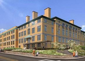 Hyde Park apartment for rent - a rendering of a large building with people walking