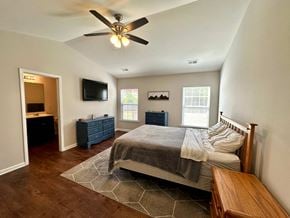 Piedmont house for rent - a bedroom with a bed and a ceiling fan