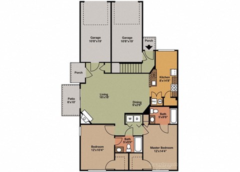 Floor plan for 2 beds, 2 baths, 1200 sqft