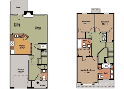 Floor plan for 3 beds, 2 baths, 1488 sqft