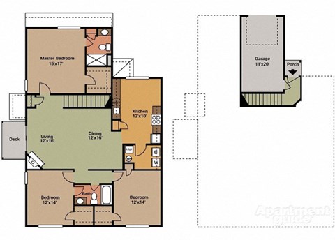 Floor plan for 3 beds, 2 baths, 1674 sqft