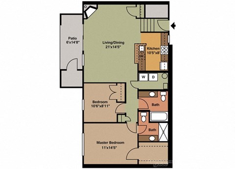 Floor plan for 2 beds, 2 baths, 1056 sqft