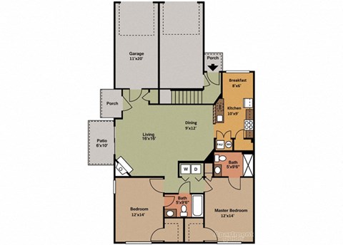 Floor plan for 2 beds, 2 baths, 1200 sqft
