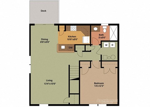 Floor plan for 1 bed, 1 bath, 840 sqft