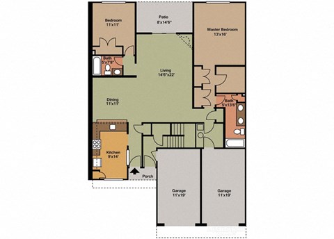 Floor plan for 2 beds, 2 baths, 1500 sqft