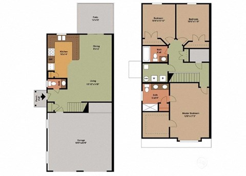 Floor plan for 3 beds, 2.5 baths, 1650 sqft
